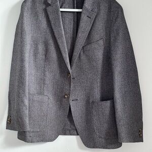 Q By Flynt Blazer Mens 42R Grey Herringbone Wool Cashmere Blend Jacket 2 Button
